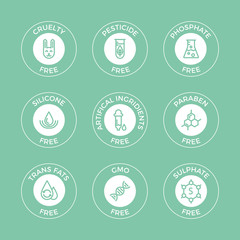 Free from paraben, artificial ingredients, pesticide, phosphate logos.
For cosmetics, organic food, packaging.
