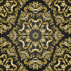 Classic seamless vector black and golden pattern. Traditional orient ornament. Classic vintage background