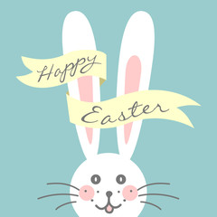 Happy Easter greeting card with cute bunny and golden glitter texture. Vector illustration