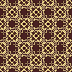 Seamless brown and golden background for your designs. Modern vector ornament. Geometric abstract pattern