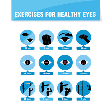 Exercises for healthy eyes. Vector clip art illustration.