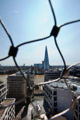 View of the Shard, London behind wire net