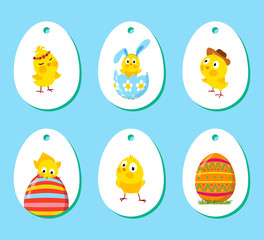 Set of labels with funny Easter chickens