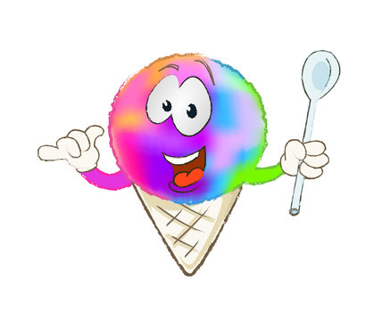 Shaved ice cartoon character smiling and making a shaka sign