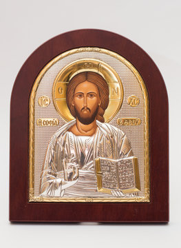 Church icon Silver icon of Jesus with gold inserts