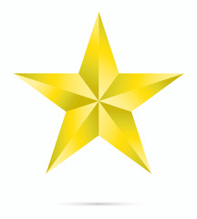 Obraz premium Gold star shape isolated on white background with reflection shadow. Trendy vector decoration symbol for website design, mobile app. Logo illustration. vector illustration