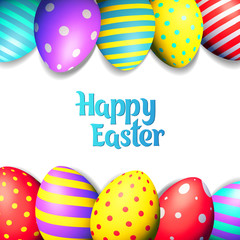 Happy Easter eggs and text on colored background with frame vector illustration