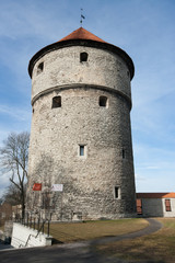 Fototapeta na wymiar Low angle view of medieval tower, Tallinn, Estonia, Europe