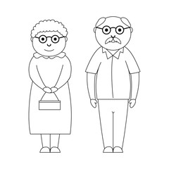 Drawing of cute senior couple in thin line style