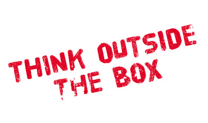 Think Outside The Box rubber stamp. Grunge design with dust scratches. Effects can be easily removed for a clean, crisp look. Color is easily changed.