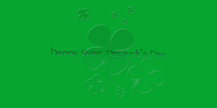 Happy Saint Patrick's Day. Text With Clover Leaves Isolated On Green Irish Background 3D illustration