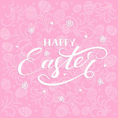 Easter decorative eggs with patterns on pink background