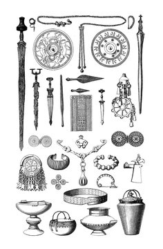 Celtic objects, jewelry and weapons found in Hallstatt -Austria dating from 530 BC
