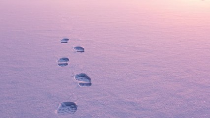 Footprints appearing and fading on untouched snow