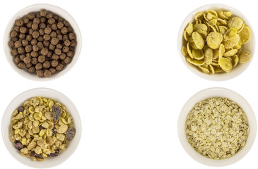 Bowls with cereals  isolated on white background