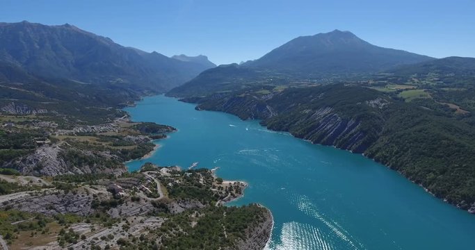 Aerial amazing lake alps serre pon&ccedil;on mountain alps