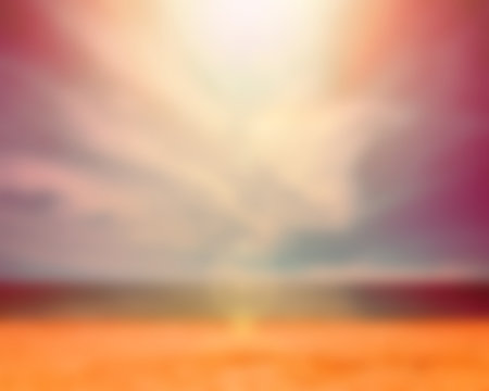 Bright landscape beach with water and sky and Out of Focus blur effect for backdrop to your design