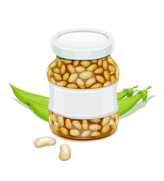 Glass jar with Bean and pods. Haricot Natural food