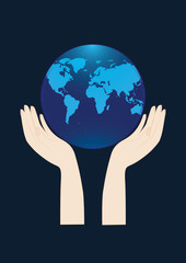 globe female hands blue background art creative modern abstract vector illustration element for design