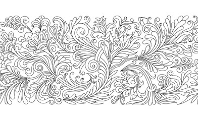 Vector ornate seamless border in Eastern style. Element for design, place for text. Ornamental vintage pattern for wedding invitations, birthday, greeting cards. Coloring book.Traditional black decor.
