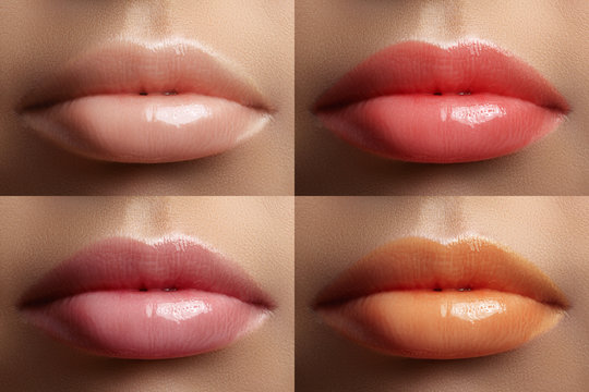 Fototapeta Beautiful lip collection. Fashion sexy make-up set with female plump lips. Fashion variant for makeup. Naturale pale set