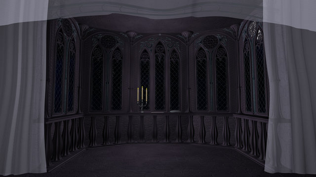 Gothic balcony in old castle 3d render background
