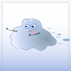 Cartoon character running in rush. Cute Cloud in glasses vector illustration.