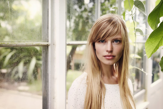 Seriously stunning blond woman with blue eyes, portrait