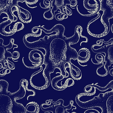 Hand Drawn Octopus Vector Seamless Pattern .