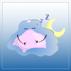 Cartoon character sleeping on pillow. Cute Cloud in glasses vector illustration.