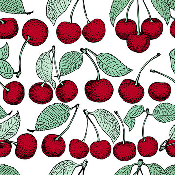 vector cherry seamless pattern. background, pattern, fabric design, wrapping paper, cover. Vintage hand drawn illustration