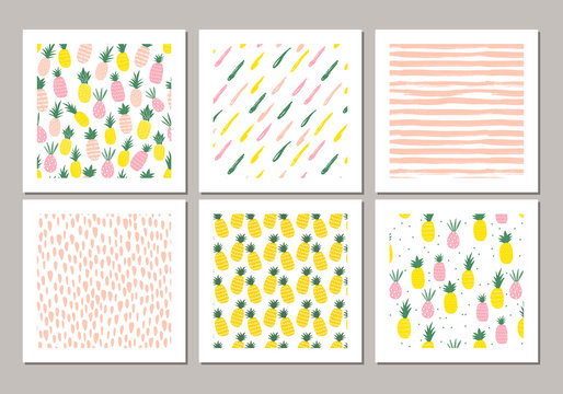 The set of cute pineapple cards. Vector.