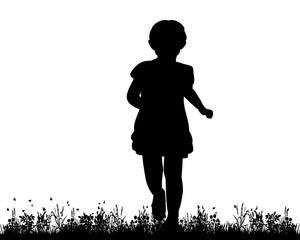  isolated, silhouette child running along the grass