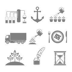 Grey icons set on white background