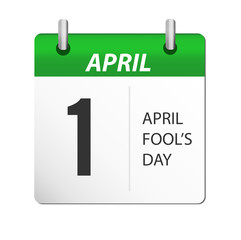 The text 1 april in green calendar isolated in white background. April fools day. Vector illustration. simple web icon