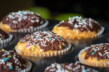 Detailed shot of baked sweet homemade muffins