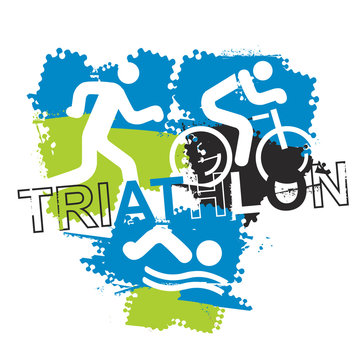 Triathlon race icons.
Stylized icons of Three triathlon athletes on the grunge background.Motive for T-shirt. Vector available.