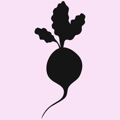 Beetroot With Leaves vector silhouette isolated 