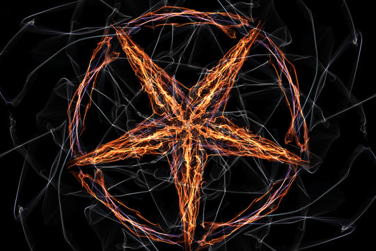 Fired pentagram. Occult background.