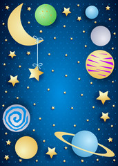 Sky by night with moon, planets and copy space