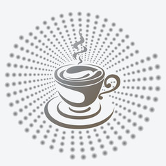 Cup of hot coffee. The expression of Art the Cup, the object banner fun grunge graphics Breakfast concept 