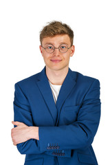 Young man in casual suit isolated over white background.