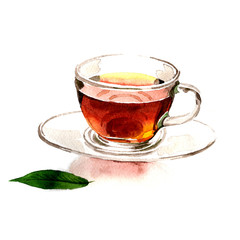 Cup of tee with olive tree in a watercolor style isolated.