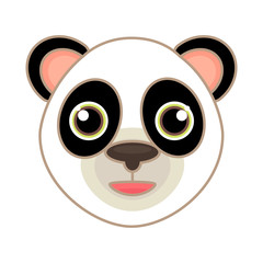 Cartoon panda face icon with smile and outline isolated on white background..