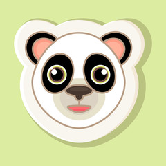 A sticker with a cartoon panda face is isolated on a simple background. An image of a panda with a contour.