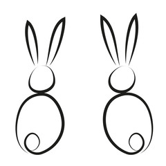 Frohe Ostern - Grußkarte mit zwei süßen Osterhasen, Silhouette aus einfacher schwarzer Linie, Zusammenkunft der Familie