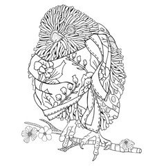 Cute Bird in a scarf. Coloring book