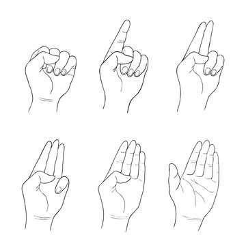 Set of Sketch Human Hand Counting Hand Sign
