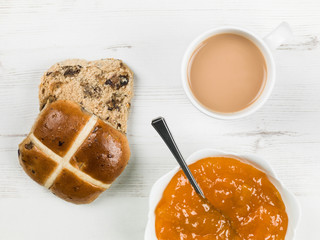 Toasted Hot Cross Bun With Tea