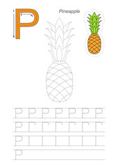 Trace game for letter P. Ripe Pineapple.
